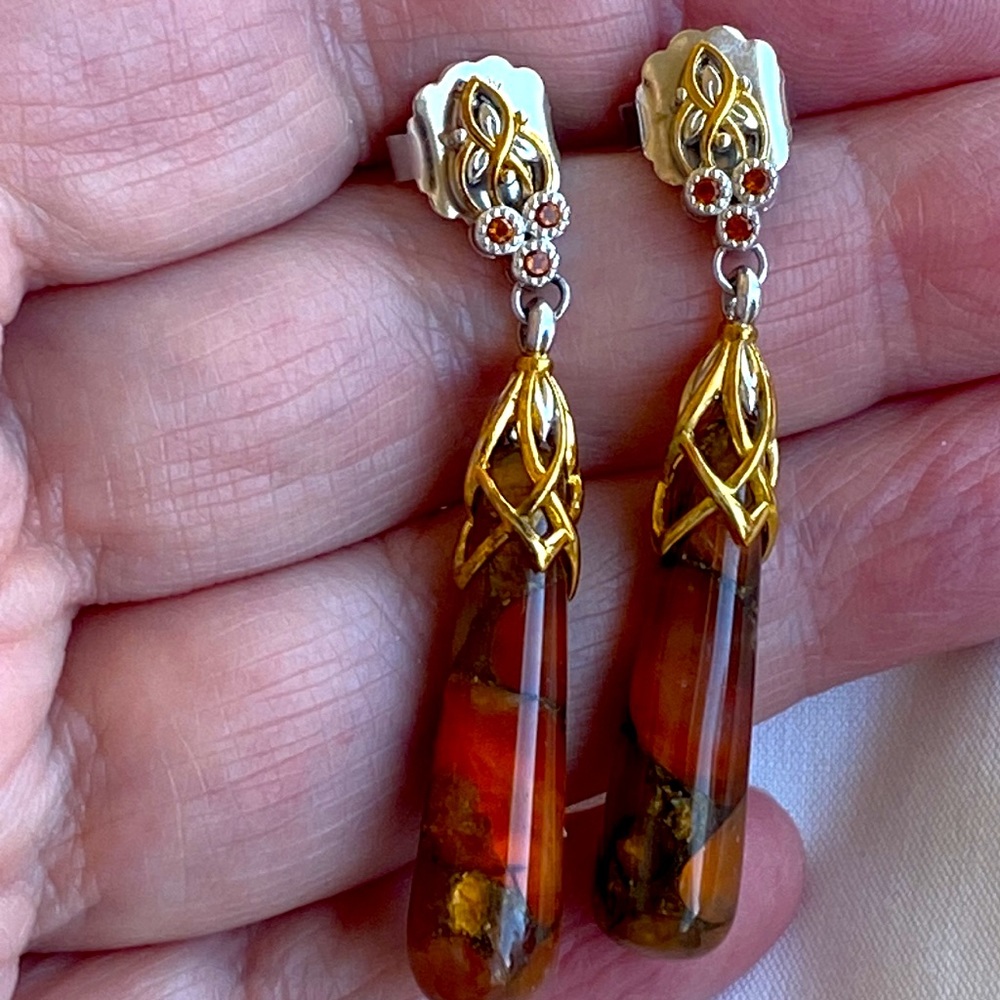 Michael Valitutti sterling silver gold plated dangle earrings Gems En Vogue